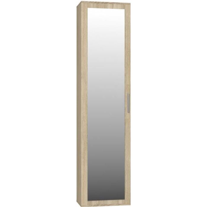 ATARA - Armoire d'entrée avec grand miroir - 180x50x35 cm - Deux étagères + porte-cintres - Meuble d'entrée - Sonoma