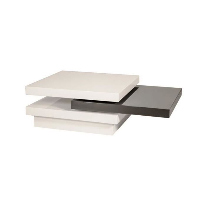 TRISNA - Table basse extensible avec tablette coulissante - Dimensions 42x80x80 cm - MDF laqué - Blanc gris