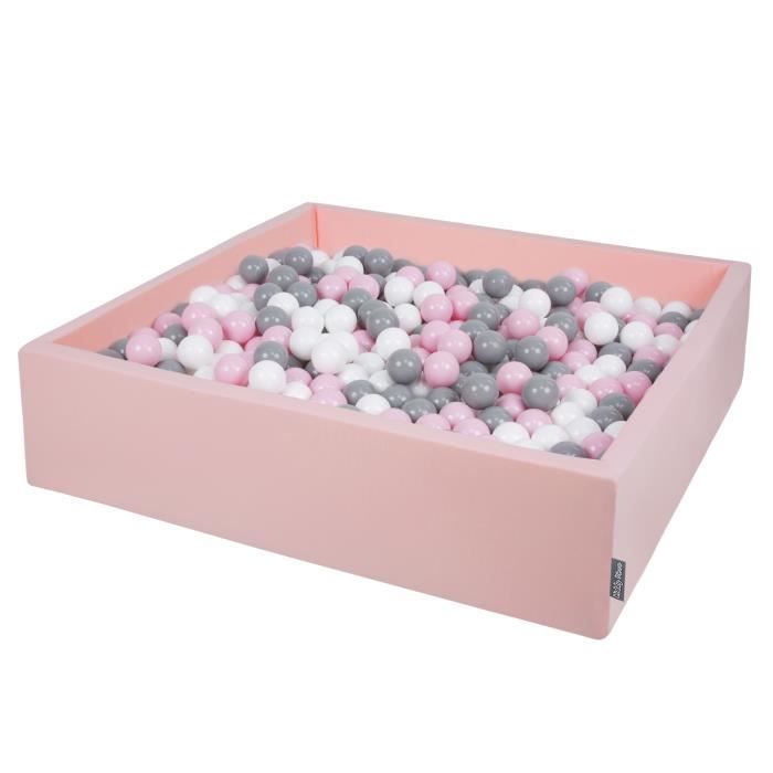 KiddyMoon Piscine À Balles 120X30cm-200 Balles Grande Carré Pour Bébé, Fabriqué En UE, Rose:Blanc-Gris-Rose Poudré