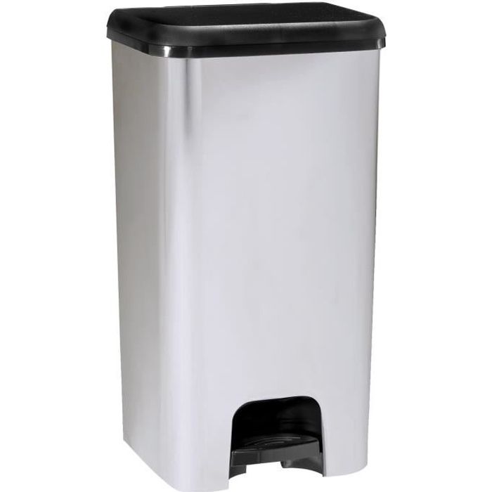 KITCHEN MOVE Poubelle de cuisine à pédale LINCOLN - Plastique aspect métal Inox brossé - 40 l - Brillant