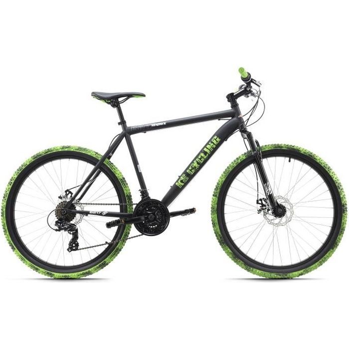 Vélo VTT Tout Suspendu 26'' - KS CYCLING - Crusher - Unisexe - 21 Vitesses - Noir-Vert - Taille de Cadre 51 cm