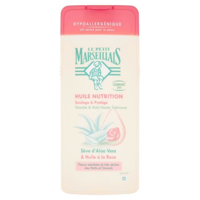 LOT DE 10 - LE PETIT MARSEILLAIS HUILE NUTRITION HYPOALLERGENIQUE ALOE VERA & HUILE A LA ROSE 650ML