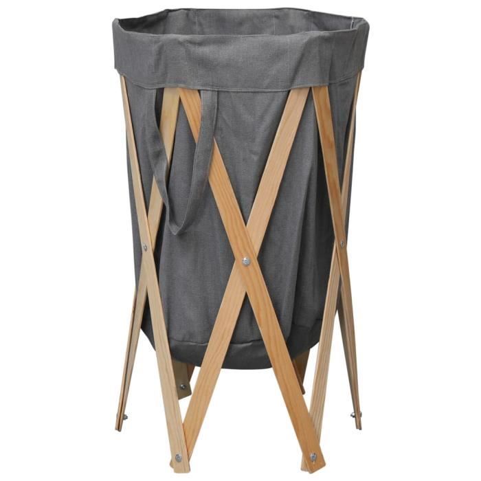 Panier à linge - Corbeille à Linge pliable Gris Bois et tissu