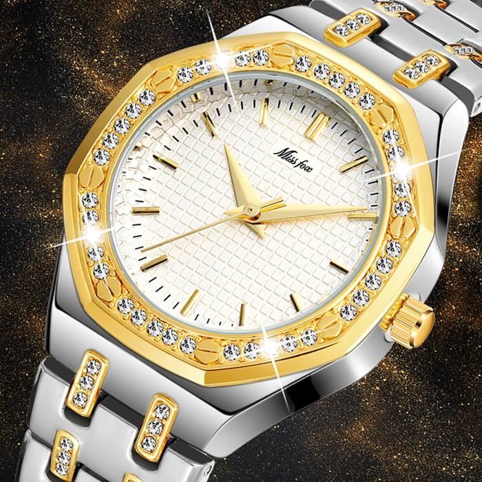 Montre de luxe femme de marque 2020 bracelet quartz étanche , Diamants et Plaqué or