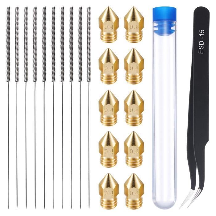 21 Pièces Trousse de Nettoyage et de Buse D'Imprimante 3D 0,4 Mm Mk8 Buses 0,4 Mm Aiguilles