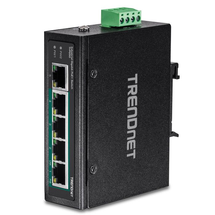 trendnet 5-port industrial gigabit poe+ din-rail switch noirRouteur, Wifi, Réseau 5-PORT INDUSTRIAL GIGABIT POE+ DIN-RAIL SWITCH