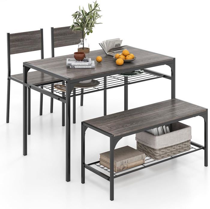 Table à Manger Avec 2 Chaises Encastrables – Style Industriel, étagère Basse – Dimensions Table 70x70x77 Cm – Pour Petit Espace