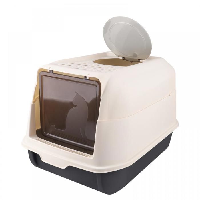 Comparer les prix de QUIIENCLEE Bac Litiere pour Chat Fermée, bac à litière Couvert Amovible, Pelle à Litière, Noir-36 x 51 x 34 cm