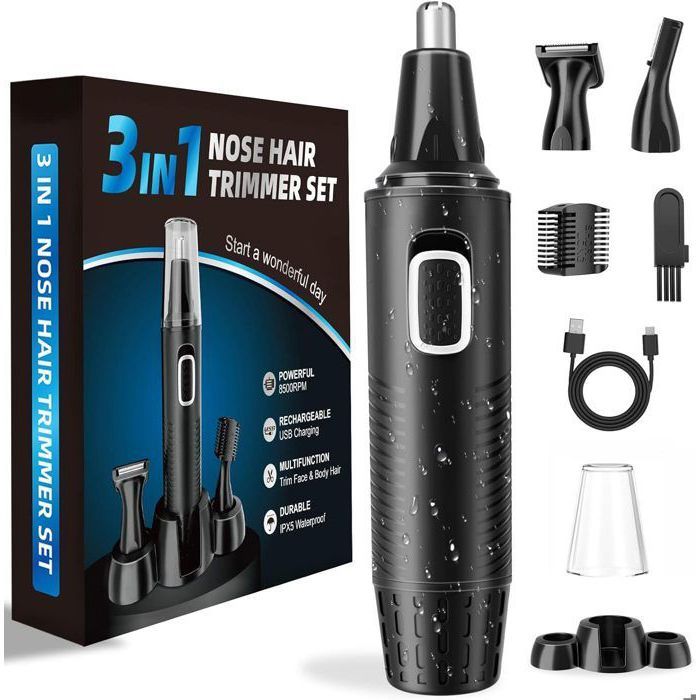 Tondeuse Nez,USB Rechargeable Tondeuse Nez,Professionnelle 3-en-1 Coupe  Précise,Multifonction pour Nez,Oreilles,Sourcils,Barbe,Corps