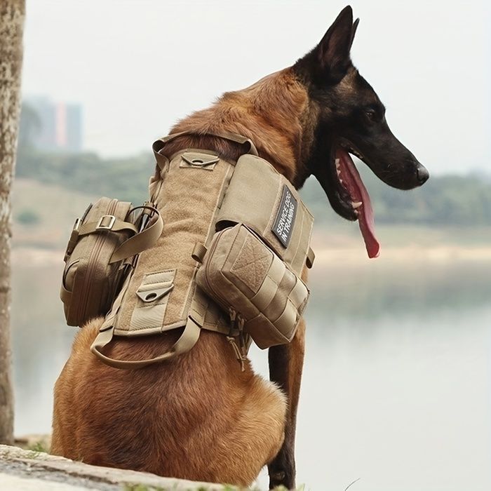 Comparer les prix de Gilet Tactique pour Chien Molle, Harnais Chien Tactique avec Pochettes avec Poignée pour Entraînement Chasse, Kaki, L