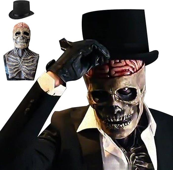 Masque de Squelette Biochimique avec Mâchoire Mobile Halloween Crâne Masque En Latex Horreur pour Cosplay Halloween Fête
