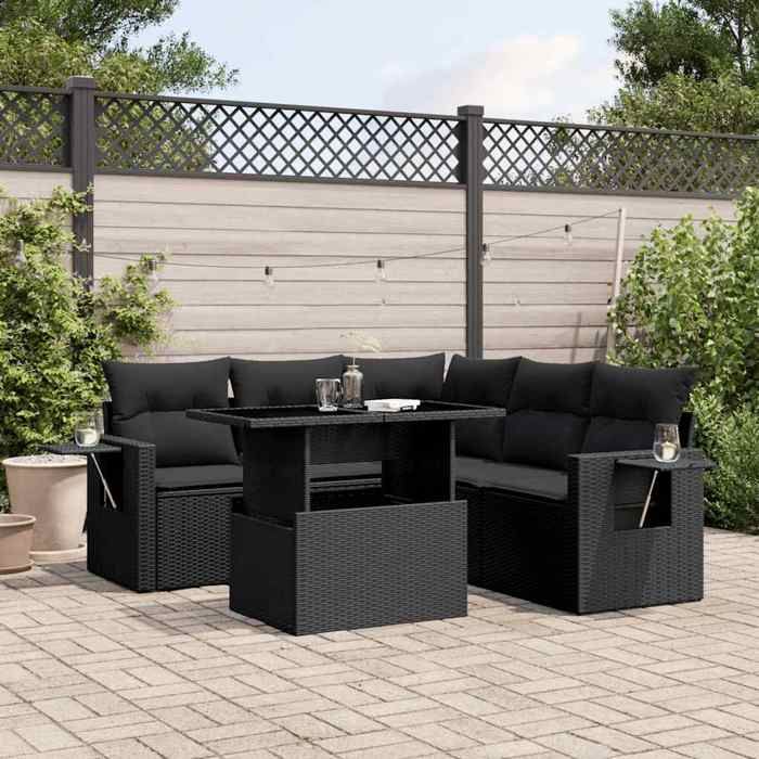 vidaXL Salon de jardin 6 pcs avec coussins noir résine tressée 3267895