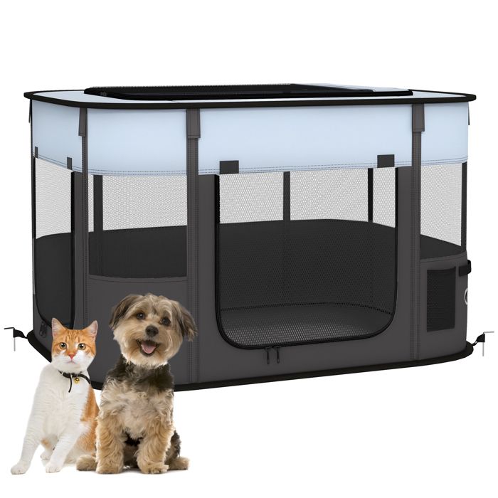 Meilleurs prix pour Parc pour chien - PawHut - pliable - tissu Oxford - avec poches de rangement - 84 x 64 x 53 cm - gris et noir