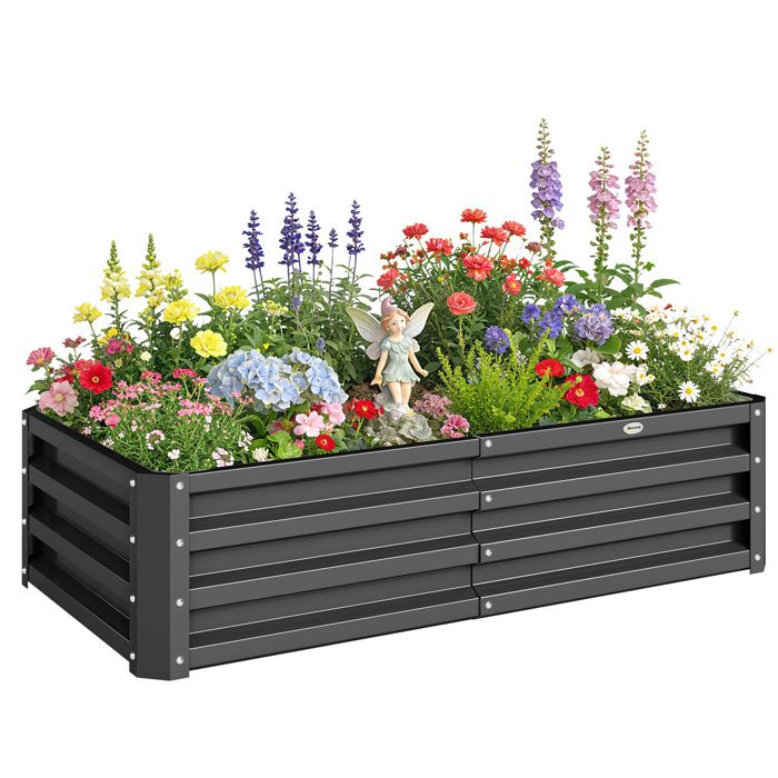 Carré potager de jardin - Outsunny - rectangulaire - grande capacité - acier galvanisé - 120 x 60 x 305 cm - gris