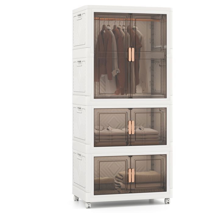 GOPLUS Bacs de Rangement Empilables avec Couvercle Mobile de 421 L avec 10 Cintres et 4 Roulettes-Fermetures Magnétiques