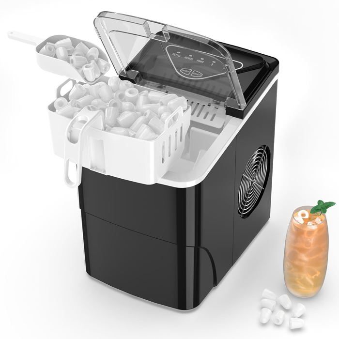 Machine à Glaçons Portable - 8 Glaçons En 10-15 Min - Double Alimentation (voiture/maison) - Compacte En Aluminium - Pour Camping, Maison, Camping-car