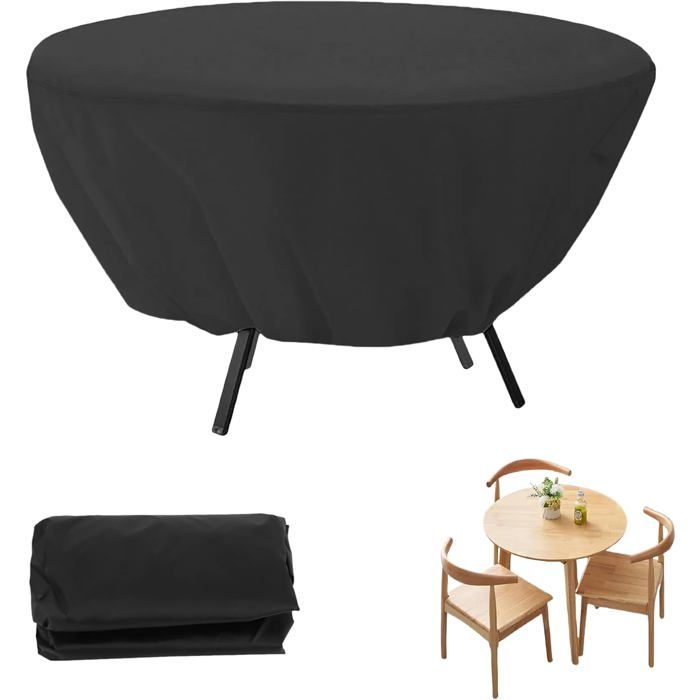 Housse ronde imperméable pour table de jardin 127 × 58 cm – Noir cordon de serrage