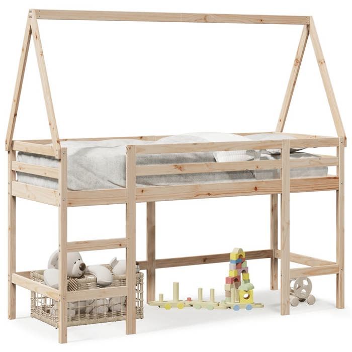 Lit mezzanine/Lit superposé enfants - et échelle et toit - 80x200 cm bois de pin massif LL293675