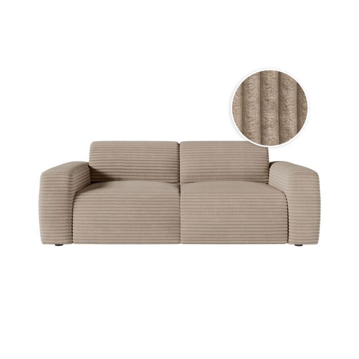 Canapé PACO convertible 3 places couchage quotidien 160x190cm matelas 13cm velours côtelé taupe