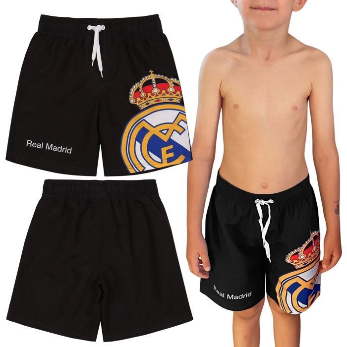 Real Madrid Short de bain pour enfant POUR LA NATATION maillot de bain noir pour garçon football 158 cm