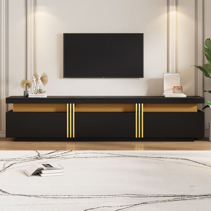 Buffet bas moderne Armoire TV avec aspect marbre buffet TV commode TV 200 x 40 x 42 cm - Pour téléviseurs jusquà 90 pouces Tr