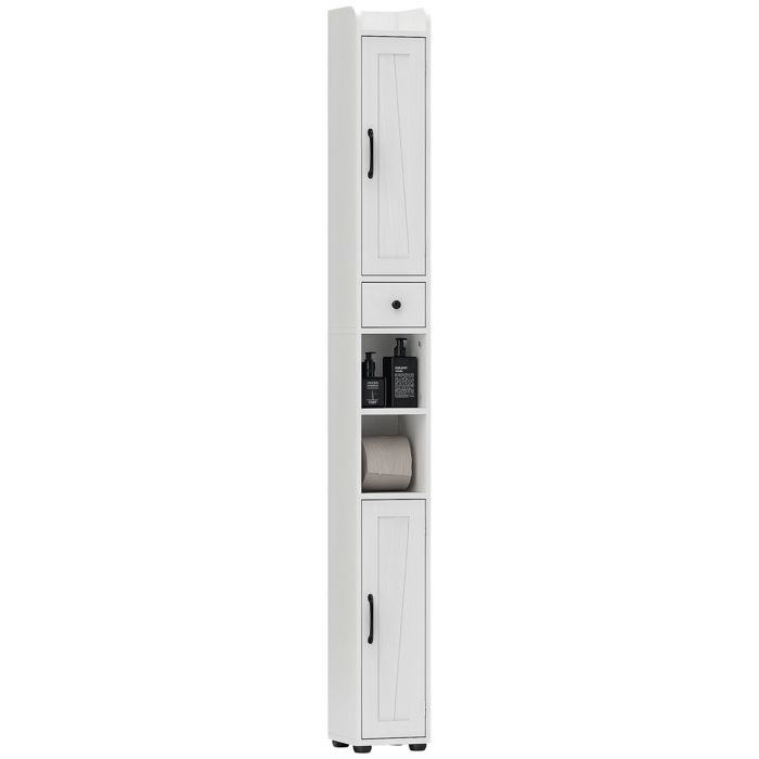 Meuble de rangement colonne - HOMCOM - 2 portes tiroir étagères réglables porte-papier - panneau de particules - 20x20x185cm - blanc