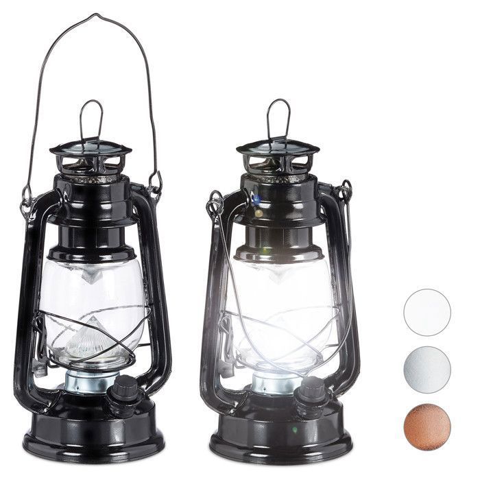 2x lampe-tempête LED lanterne retro comme décoration de fenêtre ou de jardin à piles noir
