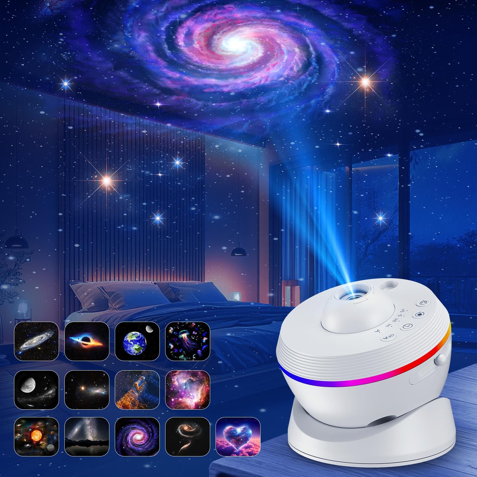 Projecteur étoiles Ciel Nocturne – Lampe Galaxie Rotative 360° 12 En 1 – Chambre Enfant – HD