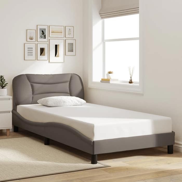 CHIC Lit adulte 1 place - 100x200 cm Structure/Cadre de lit taupe 100x200 cm tissu #Sara61965
