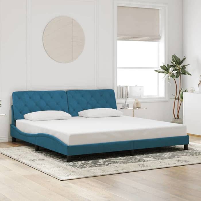 CHIC Lit adulte 2 places - 200x200 cm Structure/Cadre de lit bleu 200x200 cm velours #Sara75446