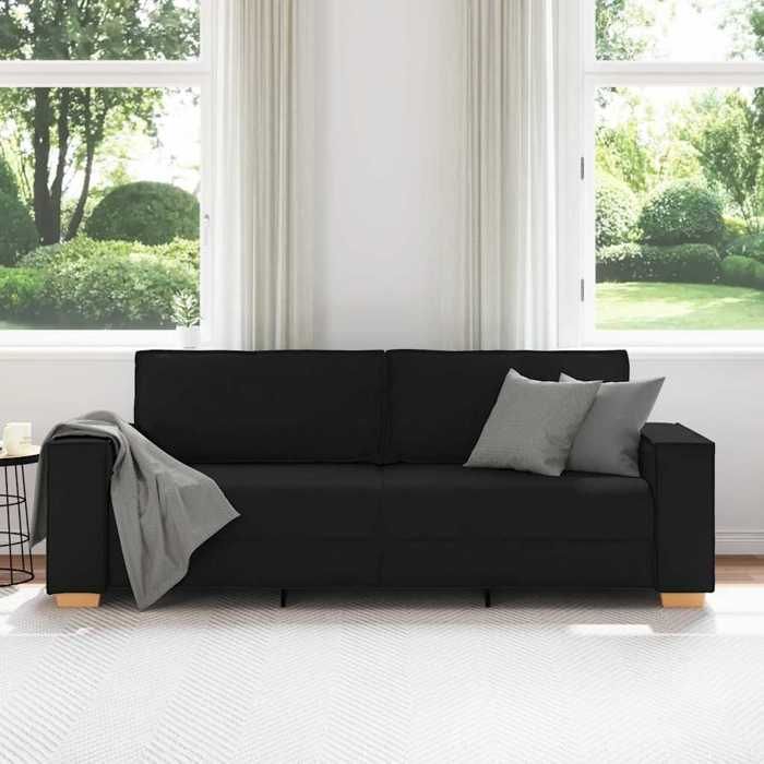 Canapé 3 places - MANGO - Noir - 180 cm - Tissu polyester - 220x78x84 cm - Accoudoirs larges - Rembourrage mousse Canapé 3 places - MANGO - Noir - 180 cm - Tissu polyester - 220x78x84 cm - Accoudoirs larges - Rembourrage mousse