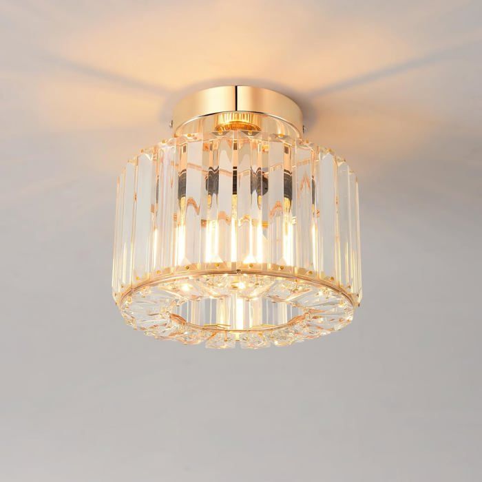 Plafonnier Led en Cristal Doré E27 Lustre Couloir Moderne Luminaire Plafonnier Cuisine Ø215mm Lustre Salle à Manger Petite Chambre