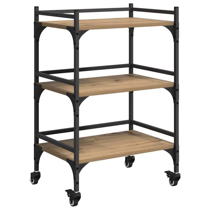 Chariot de cuisine en bois - vidaXL - Chêne artisanal - 50x35x755 cm - Bois dingénierie - Roues verrouillables