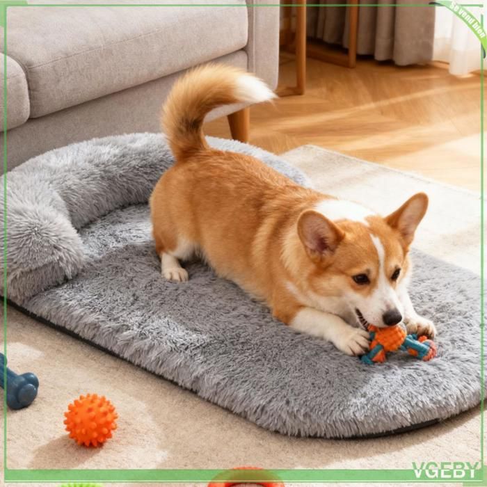 Lit pour chien - FAFEICY - L:100 x 75 cm - Gris clair - Déhoussable lavable - Bords surélevés
