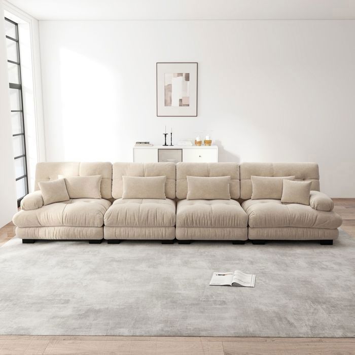 Canapé modulable 406x77x81 - Chenille de Luxe Assise Profonde Cloud Design Italien Sofa dAngle Convertible pour Salon - Beige
