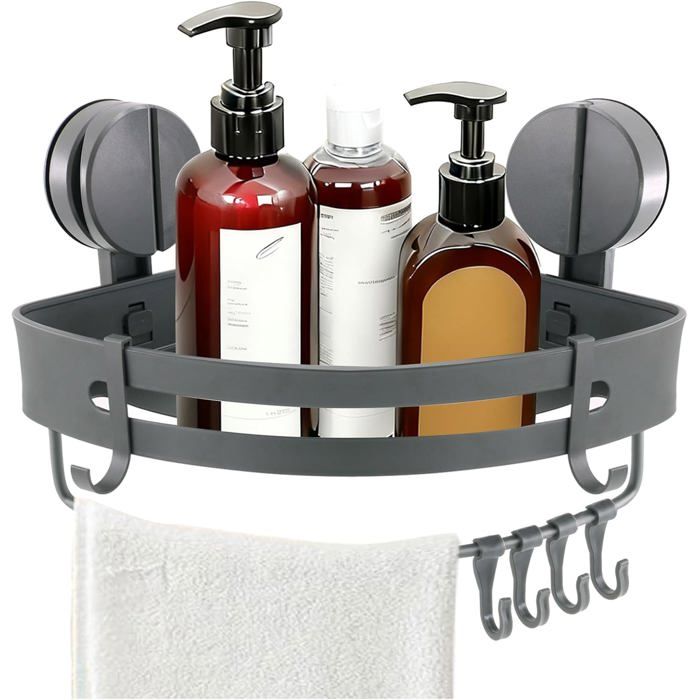 1 Étagère douche Aluminium aérospatial Ventouse sans perçage Drainage rapide Crochets intégrés Salle de bain et cuisine .
