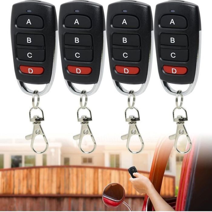 Lot de 4 télécommandes universelles de garage 433 MHz duplicateur robuste avec 4 boutons compatibles avec diverses marques de té