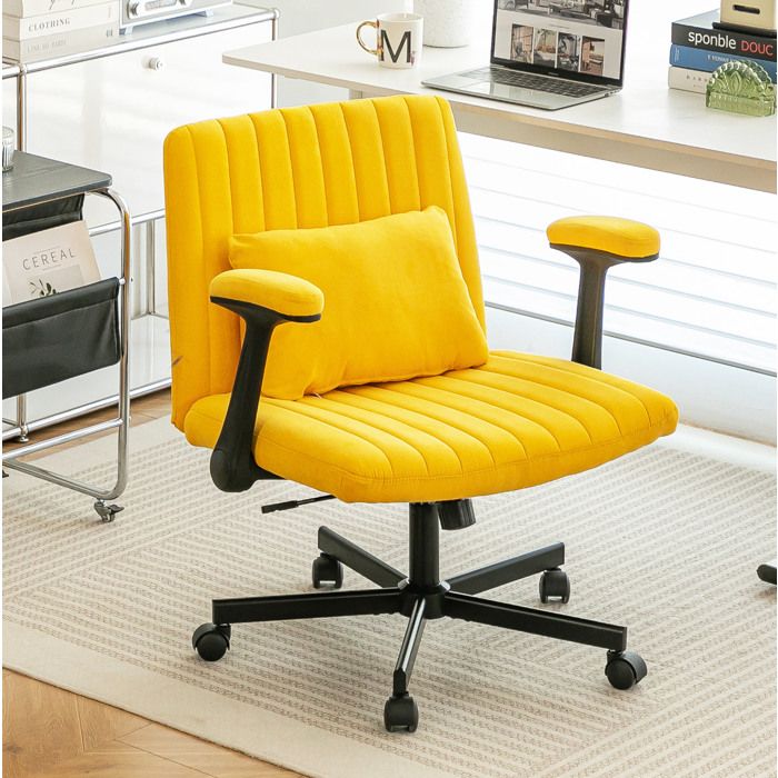 WOVREO chaise de bureau velours jaune hauteur reglable pivotante 360° accoudoirs rabattables roulettes silencieuses