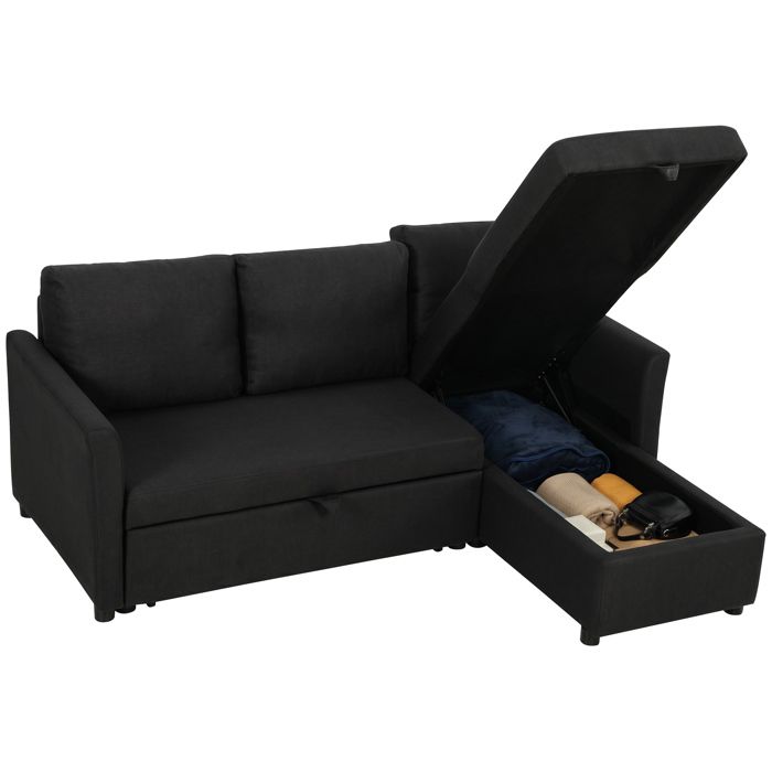 Canapé dangle convertible - HOMCOM - 3 places - méridienne réversible - tissu aspect lin - 192x148x86cm - gris anthracite Canapé dangle convertible - HOMCOM - 3 places - méridienne réversible - tissu aspect lin - 192x148x86cm - gris anthracite