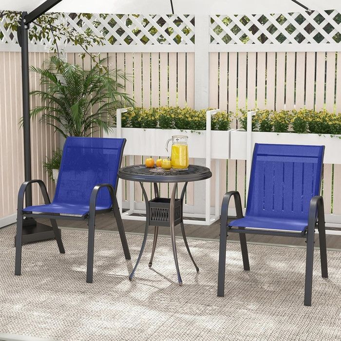 Lot de 2 chaises empilables bleu marine - accoudoirs confortables dossier incliné tissu résistant 150kg pour balcon/piscine