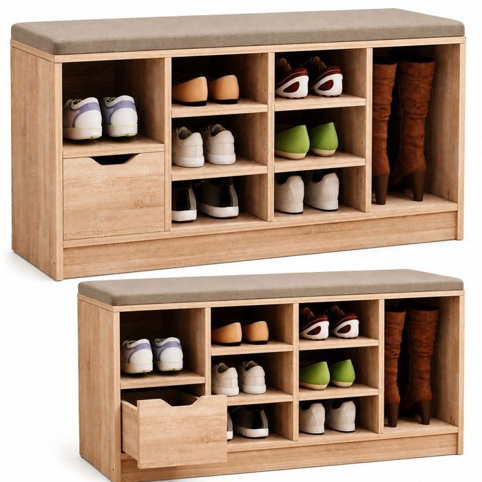 Meuble à chaussures avec siège style loft couleur Sonoma pour entrée banc avec tiroir 100 cm