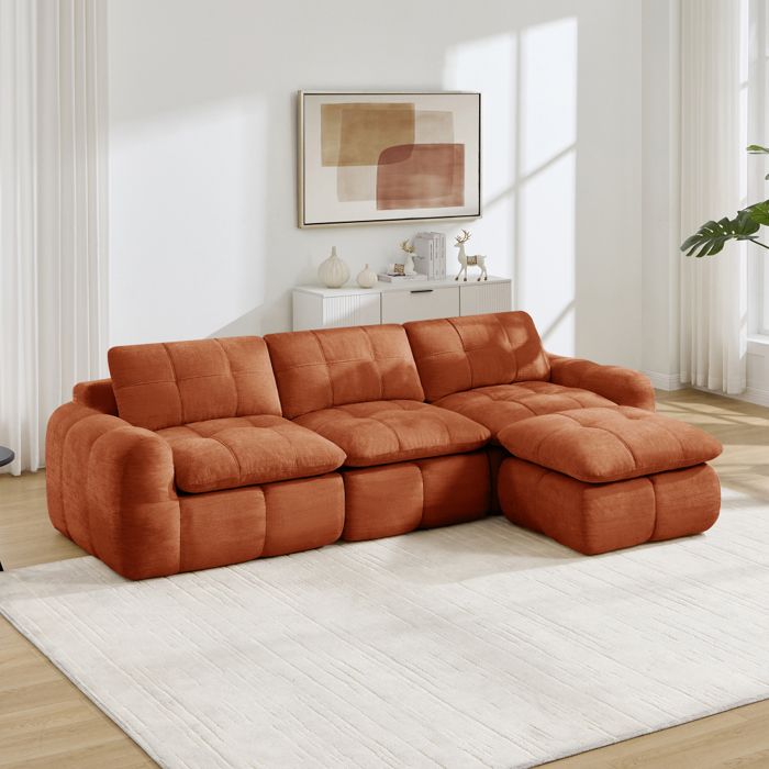 Canapé modulable Compressé dangle 3 places-Canapé lit convertible en forme de L mousse haute densité 32D Orange