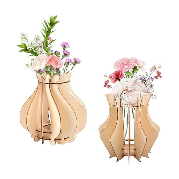 2 Pièces Puzzle en Bois Vase pour Fleurso Plantes Et Bouquets Vase à Fleurs DIY pour Ranger Les Plantes Vase für Blumen VASE