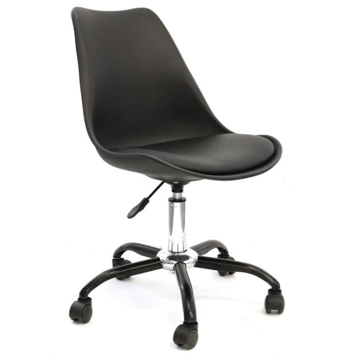 chaise de bureau à roulettes ac-déco kiruna - noir - contemporain - réglable en hauteur