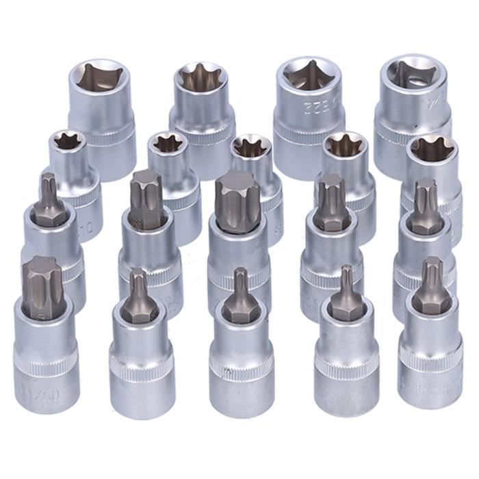 19pcs Pentalobe Star Bits Sockets Kit Male Female E Sockets 1/2in Drive