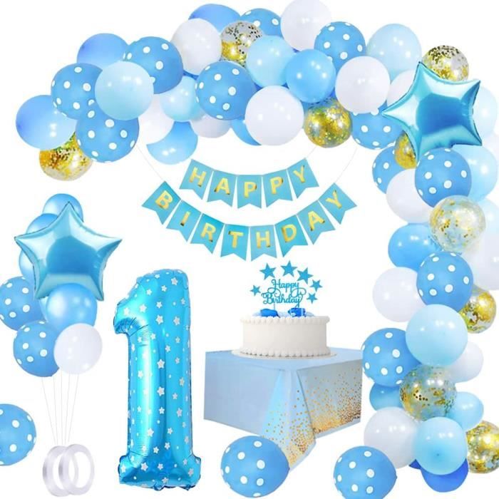 1 An Anniversaire Garcon 1 An Ballon Anniversaire Decoration Bleu Banniere Joyeux Anniversaire Deco Bleu Ballon Geant Numero 1 125 Cdiscount Maison
