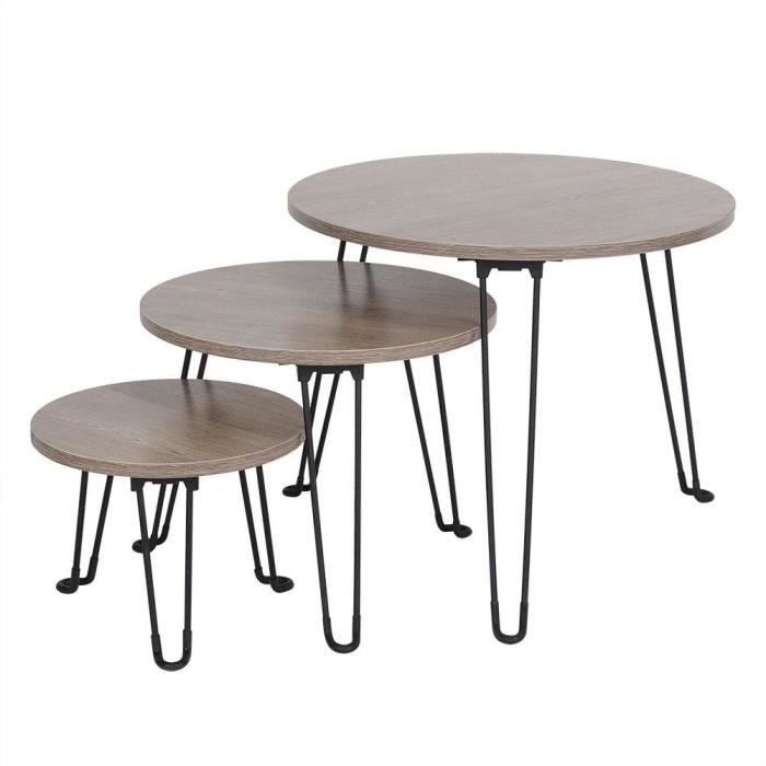 Vague 3 Tables Gigognes En Bois Set De 3 Tables Basses Gigognes De