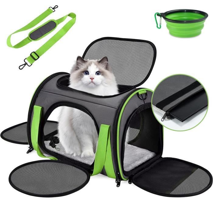 Sac de transport pour chat chien Inlife, Respirant et Pliable, Ouverture Matelas Amovible+Bol