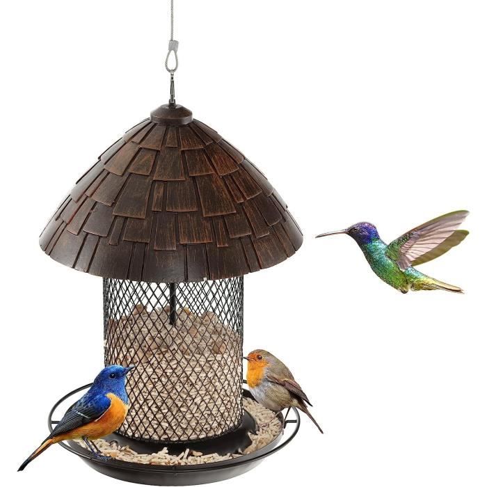 GYMAX Mangeoire à Oiseaux à Suspendre de 2L, Mangeoire Oiseaux Extérieur Antirouille en Métal, pour Plein air, Jardin, Parc