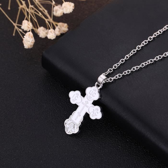 collier avec pendentif croix orthodoxe acier inoxydable blanc • bijou religieux chrétien • bijoux croix colorés